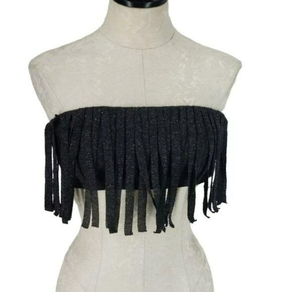 Ocean Drive Women's Heather Grey Bandeau Fringed Crop‎ Top Medium - Picture 1 of 7